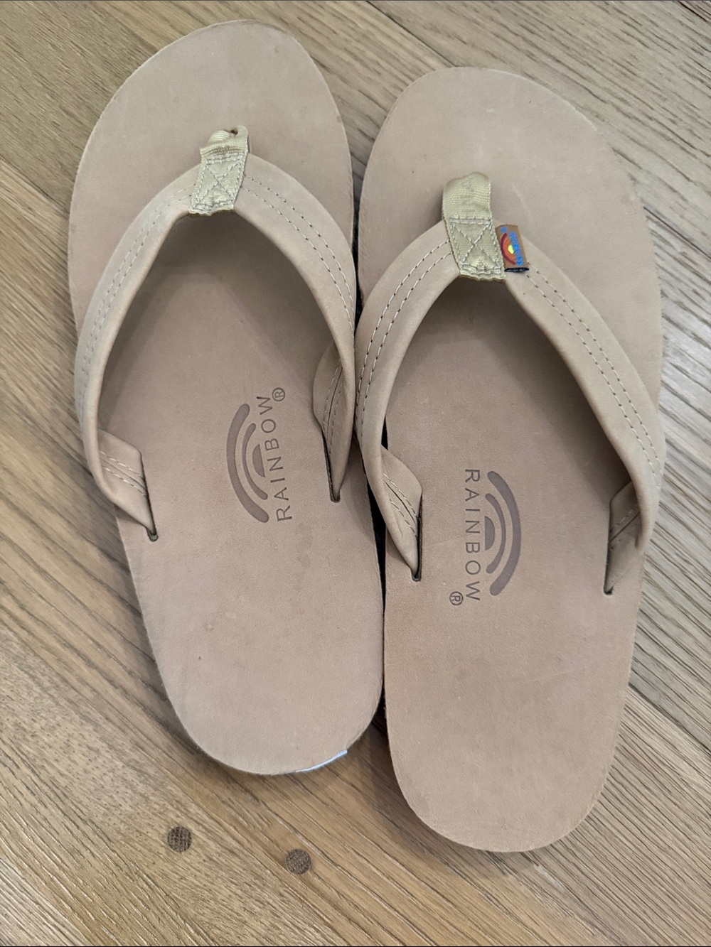 Rainbow Tan Leather Sandals with Subtle Yellow Strap Detail